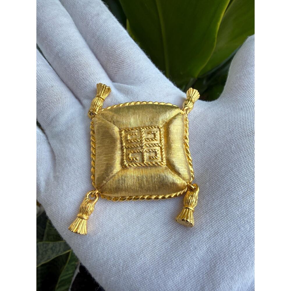 Givenchy Signature Gold Brooch Pillow Shape with Tassel Detail